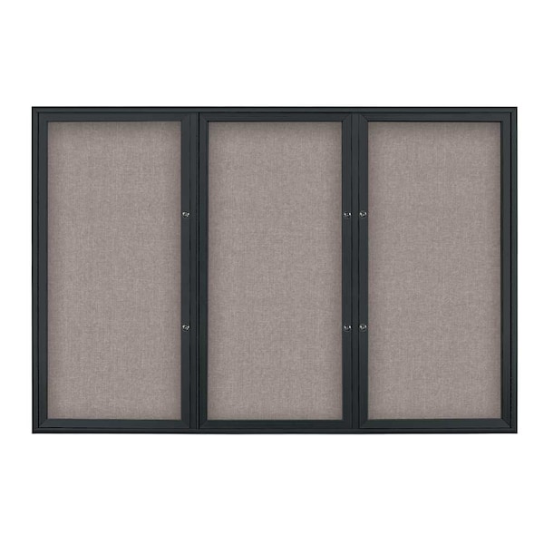 United Visual Products Triple Door Radius Plus Corkboard, 72" x UV8005PLUS5-BLACK-PEARL - main