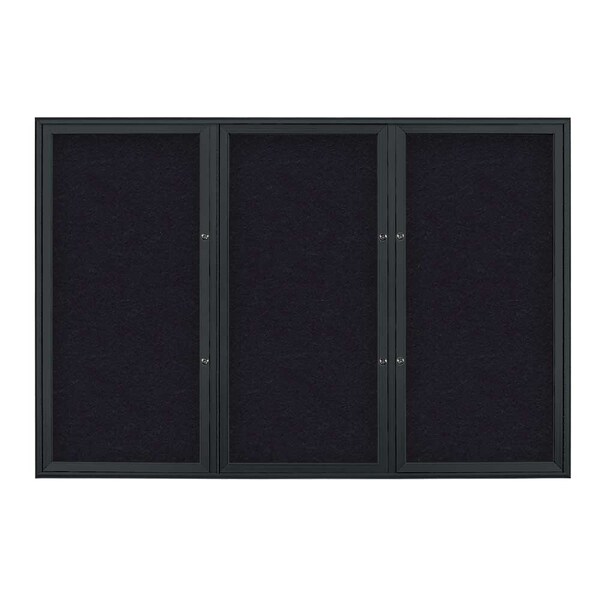 United Visual Products Triple Door Radius Plus Corkboard, 72" x UV8005PLUS5-BLACK-RUBBER - main
