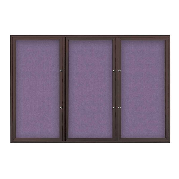United Visual Products Triple Door Radius Plus Corkboard, 72" x UV8005PLUS5-BRONZE-AMETHY - main