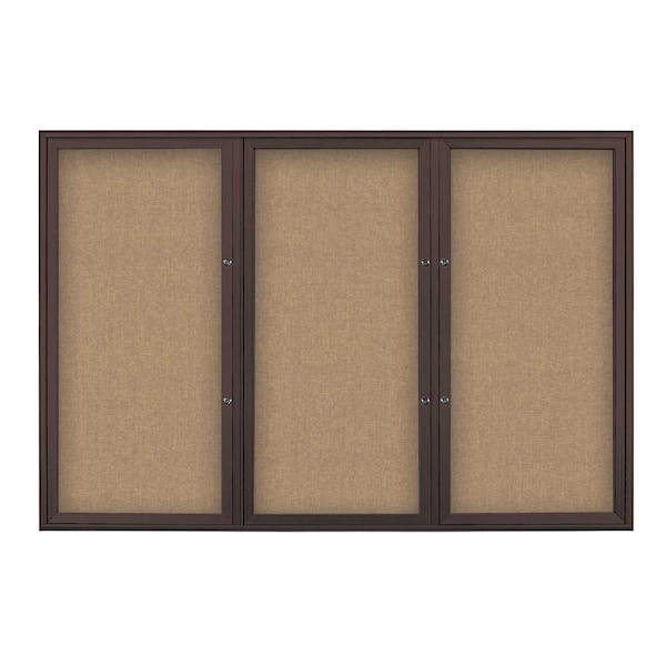 United Visual Products Triple Door Radius Plus Corkboard, 72" x UV8005PLUS5-BRONZE-BUFF - main