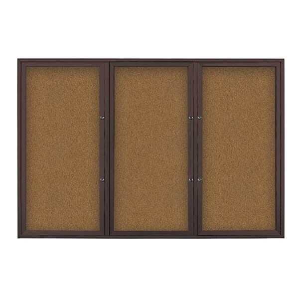 United Visual Products Triple Door Radius Plus Corkboard, 72" x UV8005PLUS5-BRONZE-FORBO - main