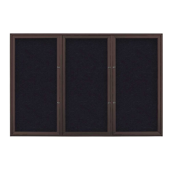 United Visual Products Triple Door Radius Plus Corkboard, 72" x UV8005PLUS5-BRONZE-RUBBER - main