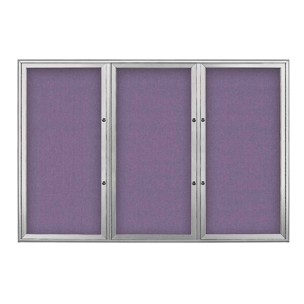 United Visual Products Triple Door Radius Plus Corkboard, 72" x UV8005PLUS5-SATIN-AMETHY - main