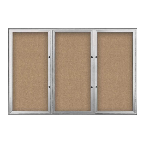 United Visual Products Triple Door Radius Plus Corkboard, 72" x UV8005PLUS5-SATIN-BUFF - main