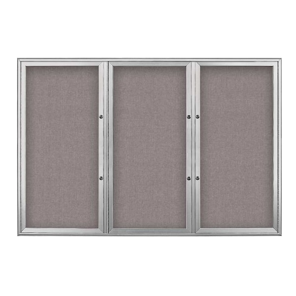 United Visual Products Triple Door Radius Plus Corkboard, 72" x UV8005PLUS5-SATIN-SURF - main