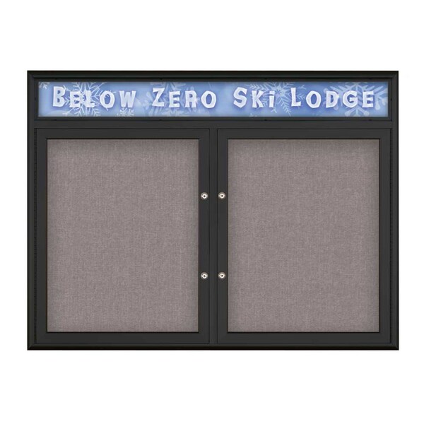 United Visual Products Double Door Radius Plus Corkboard With H UV8012PLUS5-BLACK-SURF