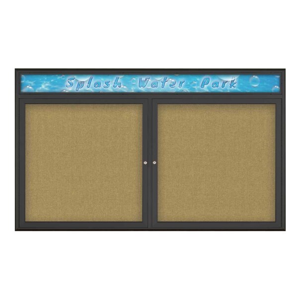 United Visual Products Double Door Radius Corkboard With Header UV8014-BLACK-KEYLIME
