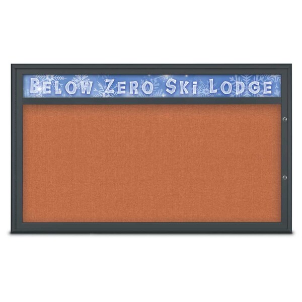 United Visual Products Single Door Radius Plus Corkboard With H UV8014PLUS1-BLACK-APRICOT