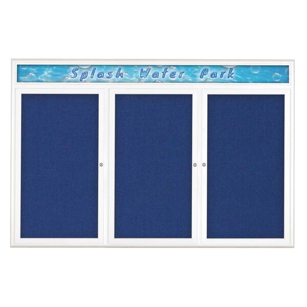 United Visual Products Triple Door Radius Corkboard With Header UV80155-WHITE-COBACC