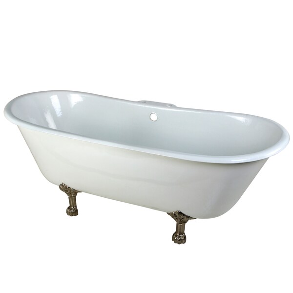 Kingston Brass VCT7D6728NH8 67" Cast Iron Double Slippe, 66.88" L, 27.56" W, White/Brushed Nickel, Cast iron VCT7D6728NH8 - main