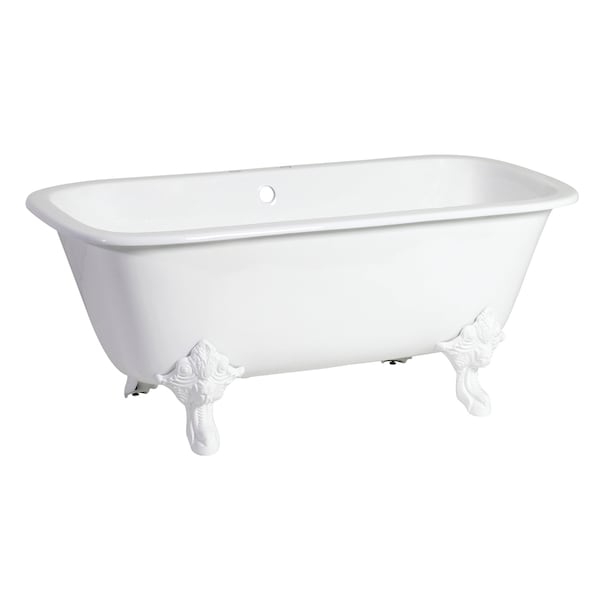 Kingston Brass VCTQ7D6732NLW Clawfoot Tub, 66.56" L, 31.06" W, White, Cast iron, Center VCTQ7D6732NLW - main