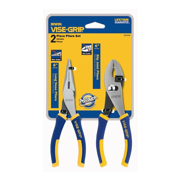 Irwin Pliers Set, 2 pcs, 6" Slip Joint, Long Nose 2078702 Zoro