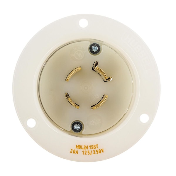 Hubbell Wiring Device-Kellems Locking Receptacle, 20 A, 125/250V AC, Single Phase, 3 Pole, Spring Clamp Terminals, White HBL2415ST - main