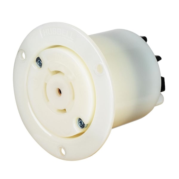 Hubbell Wiring Device-Kellems Locking Receptacle, L21-20R, 20 A, 120/208V AC, Three Phase, 4 Pole, Flush Mount, White HBL2516ST - main