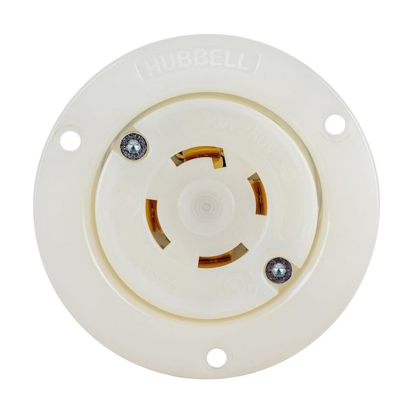 Hubbell Wiring Device-Kellems Locking Receptacle, L15-30R, 30 A, 250V AC, Three Phase, 3 Pole, Flush Mount, White HBL2726ST - main