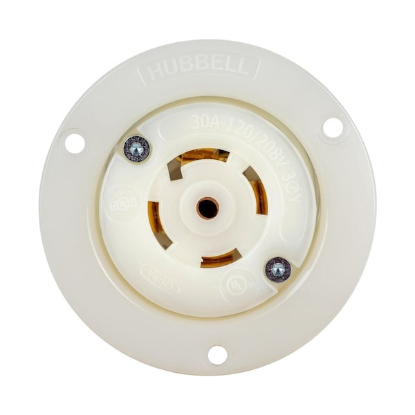Hubbell Wiring Device-Kellems Locking Receptacle, L21-30R, 30 A, 120/208V AC, Three Phase, 4 Pole, Flush Mount, White HBL2816ST - main