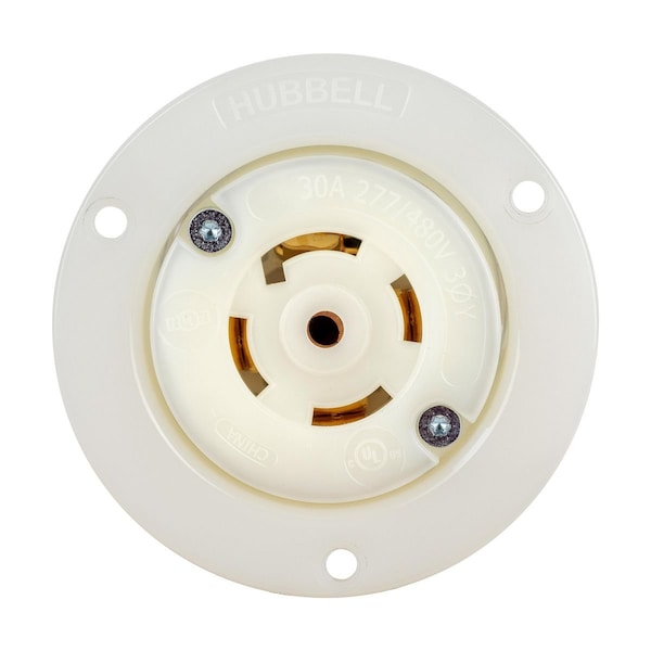 Hubbell Wiring Device-Kellems Locking Receptacle, L23-30R, 30 A, 277/480V AC, Three Phase, 4 Pole, Flush Mount, White HBL2826ST - main