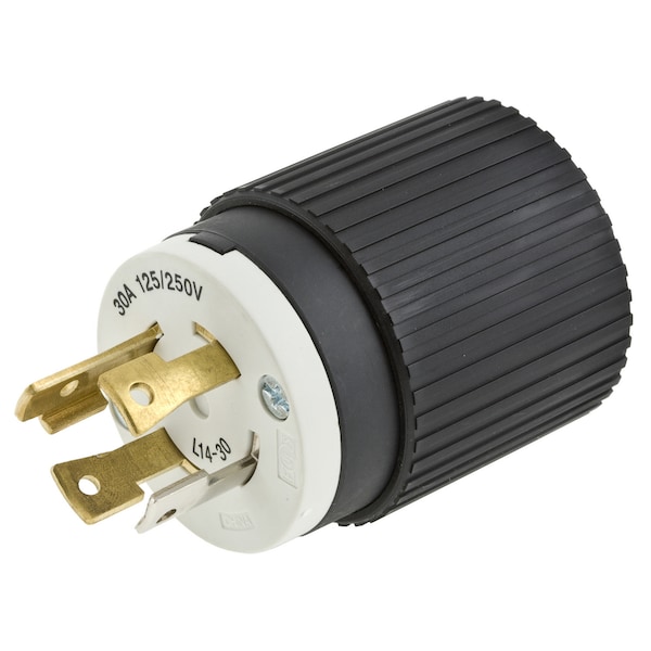Hubbell Wiring Device-Kellems Locking Plug, L14-30P, 30 A, 125/250V AC, Single Phase, 3 Pole, Screw Terminals, Black, White L1430P - main