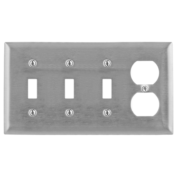 Hubbell Wiring Device-Kellems Wall Plates and Box Cover, Number of Gangs: 4 Stainless Steel, Brushed Finish SS38 - main
