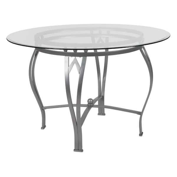 Flash Furniture Round Glass Table/Silver Frame, Round, 45", 45" W, 45" L, 29.5" H, Glass, Clear XU-TBG-23-GG - main
