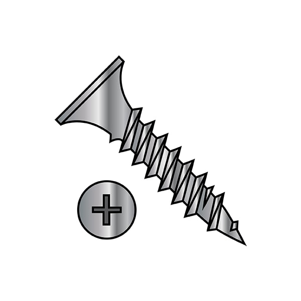 Zoro Select Drywall Screw, 8 x 2 in, Steel, Flat Head Phillips Drive