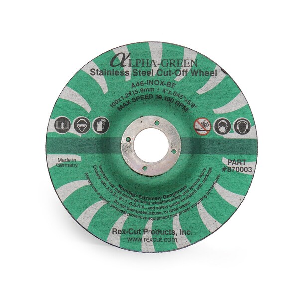 Rex Cut Alpha Green Cut Off Wheel 4 X .045 X 5/8 T27 Alpha Green 870003 - main