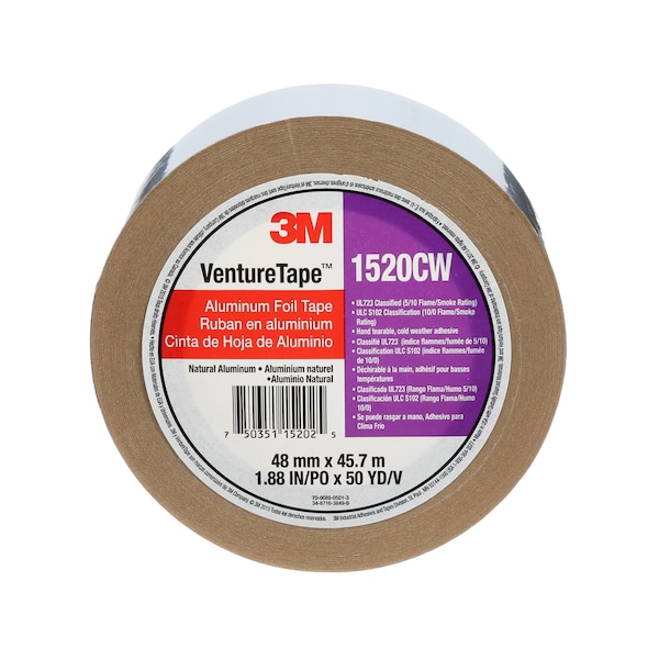 3M Foil Tape, Aluminum, 48mm x 45.7m, 3.2mil 1520CW Zoro