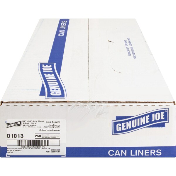Genuine Joe 33 Gal. Clear Trash Can Liners, 250PK GJO01013 - main