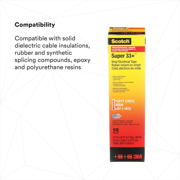 3M Vinyl Electrical Tape, 3/4 in W x 20 ft L, 7 mil Thick