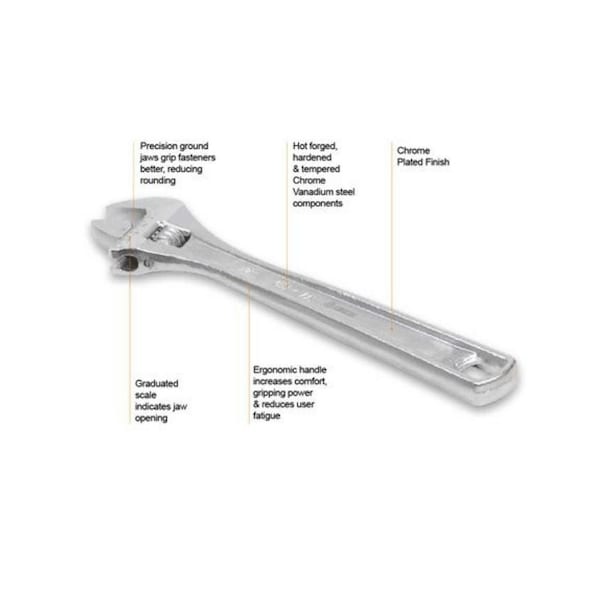 Groz Wrench, Adjustable, 6", Material: Chrome Vanadium Steel 31753