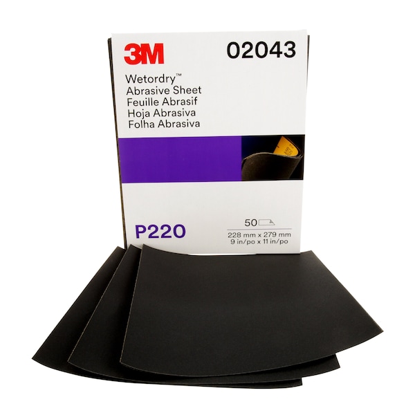 3M Wetordry Sheet, 02043, P220gr, 9"x11i, PK250 02043 - main