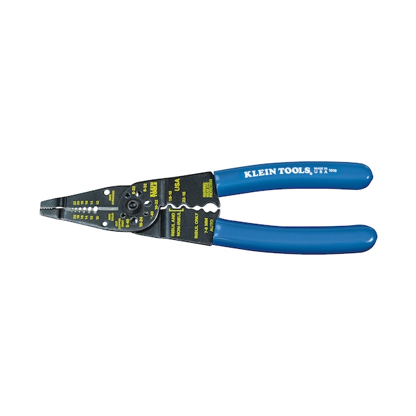 Klein Tools Long Nose Wire Stripper/Crimper/Cutter/Looper, Overall Length 8 1/4 in, Capacity 22 to 10 AWG, Blue 1010