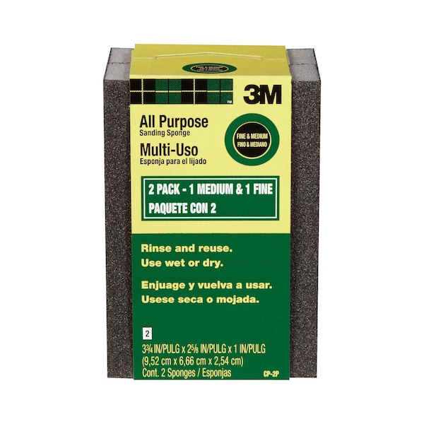 3M Sanding Sponge, Fine/Medium, 3 3/4"L, PK2 CP-2P-ESF - main