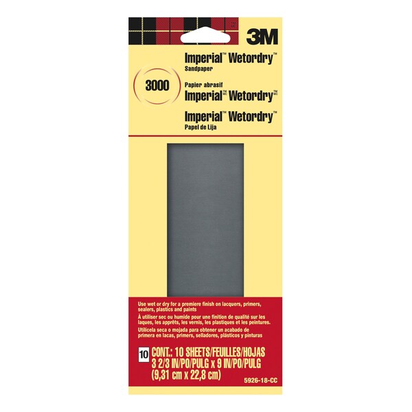 3M Sandpaper Sheet, 3 11/16"W, 9/"L, PK10 5926-18-CC - main