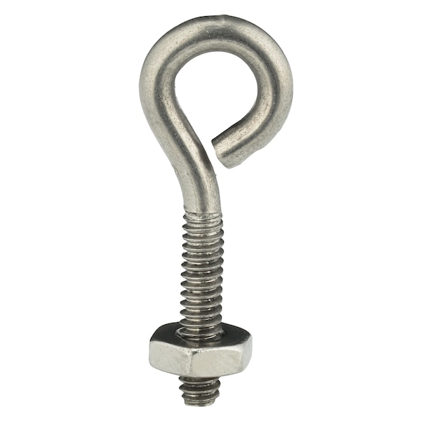 Zoro Select Routing Eye Bolt Without Shoulder, 632, 3/4 in Shank, 1/4 in ID, Stainless Steel