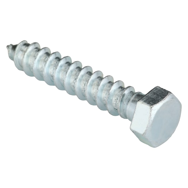 Zoro Select Lag Screw, 3/8 in, 2 in, Steel, Zinc Plated Hex