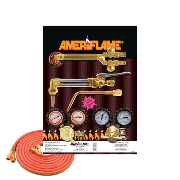 Ameriflame Weld/Braze/Cut Kit w/ CGA510 Acet. Reg HS350-510 - main