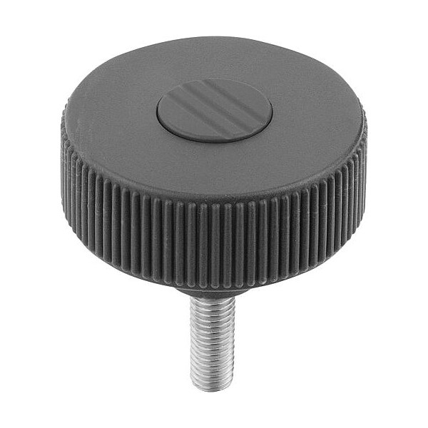 Kipp Knurled wheel, 40 mm dia., M8 x 60 mm, stainless, black K0261.5108X60