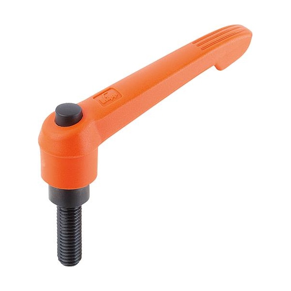 Kipp Adjustable Handle With Push Button, Size: 1, 10-32X35, Plastic Orange, Comp: Steel, Button: Black K0269.721A1X35
