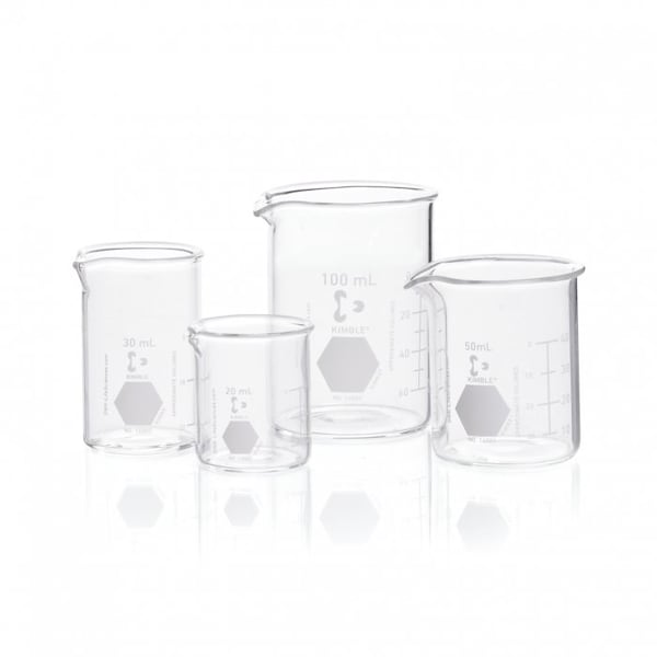 Kimble Chase Beaker, Borosilicate Glass, Low Form, 30 mL / 1.01 fl oz Capacity, A Type I, 48 PK 14000-30 - main