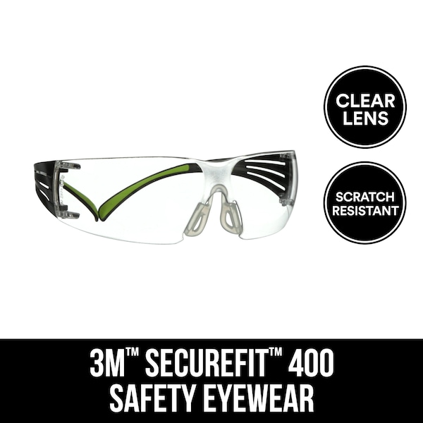 3M SecureFit 400, Safety Glasses, Anti-fog, Clear Lens, Black Frame, Frameless, 6 PK SF400C-WV-6-PS - main