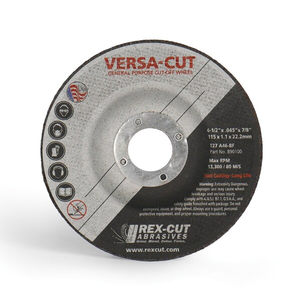 Rex Cut VersaCut Cut Off Wheel 4 1/2 X .045 X 7/8 T27 VersaCut 890100