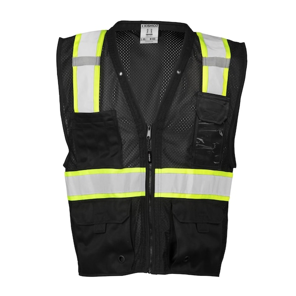 Kishigo Safety Vest, Zipper, Black, L/XL B100-L-XL | Zoro