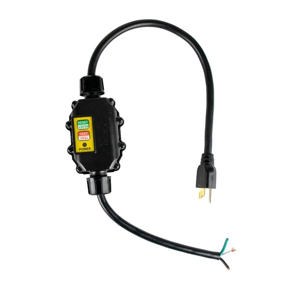 Ericson SJTW; Inline GFCI GFCI Extension Cord, 12 AWG, 12/3, 0 Outlets, None, Black, 5-15P, 2 ft XG2R-12-2BS-15 - main