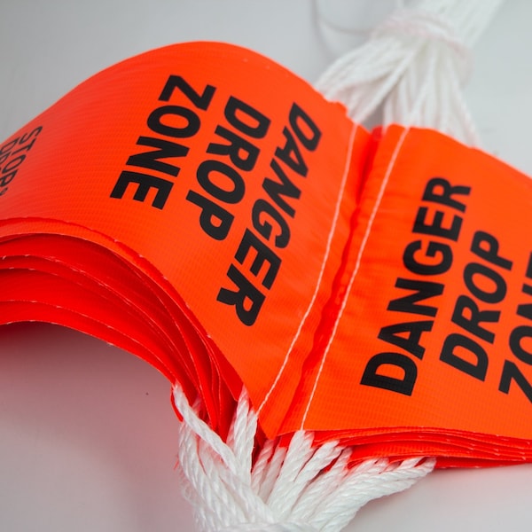 Gripps in.DANGER DROP ZONEin. Bunting Safety Flags on Rope, Orange HS ...