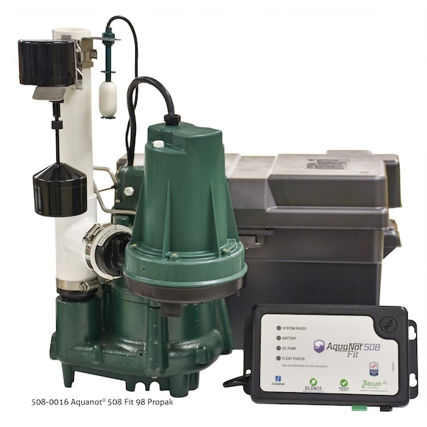Zoeller 508-0005 Aquanot Spin 506 1/3 HP Sump Pump – Battery Backup System, 35 GPM, 1-1/2" Discharge, Self-Testing, With Vertical Float Switch, For 12V Batteries (Battery Not Included)