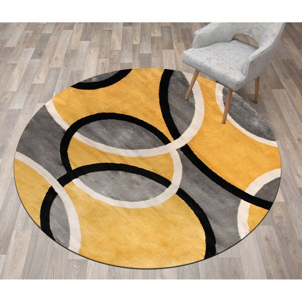 Yellow Circe Rug World Rug Gallery Contemporary Abstract Circles Area Rug 6'6'' Round ...