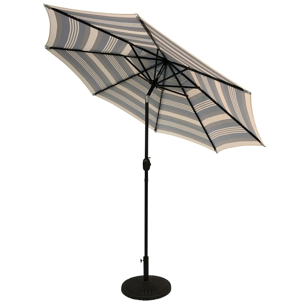 Sun Ray 801006 143 39 9 Ft Round Solar Lighted Umbrella Steel 8rib Navy Striped Zoro Com
