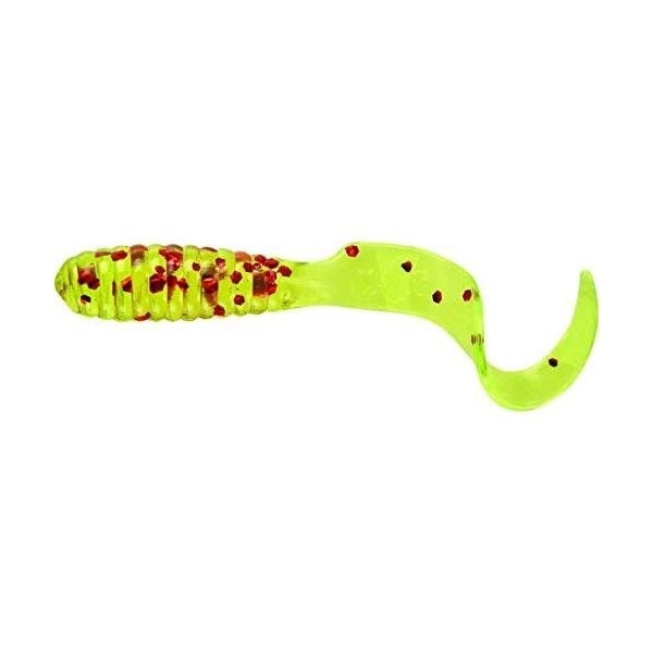 Mister Twister Teenie Curly Tail Grub, 2, Chartreuse Red Flake