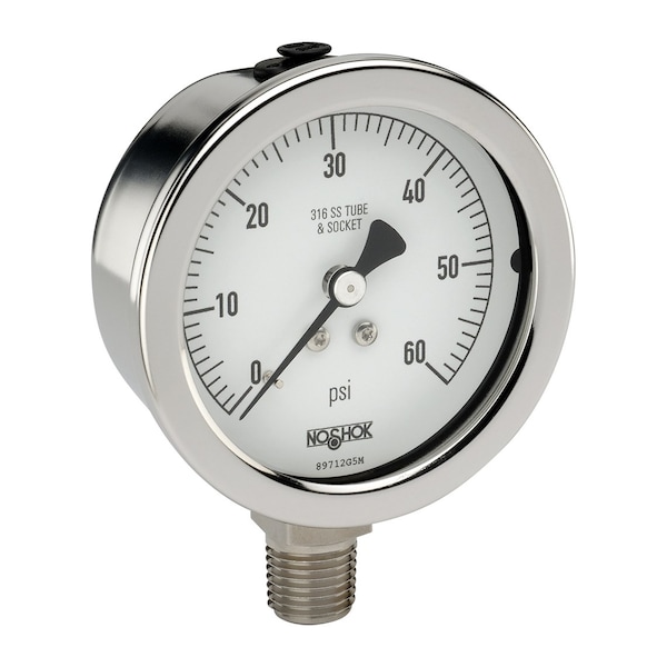 Noshok Pressure Gauge, 0 to 3000 psi psi, 4 in Dial, 1/2 in NPT, Bottom ...